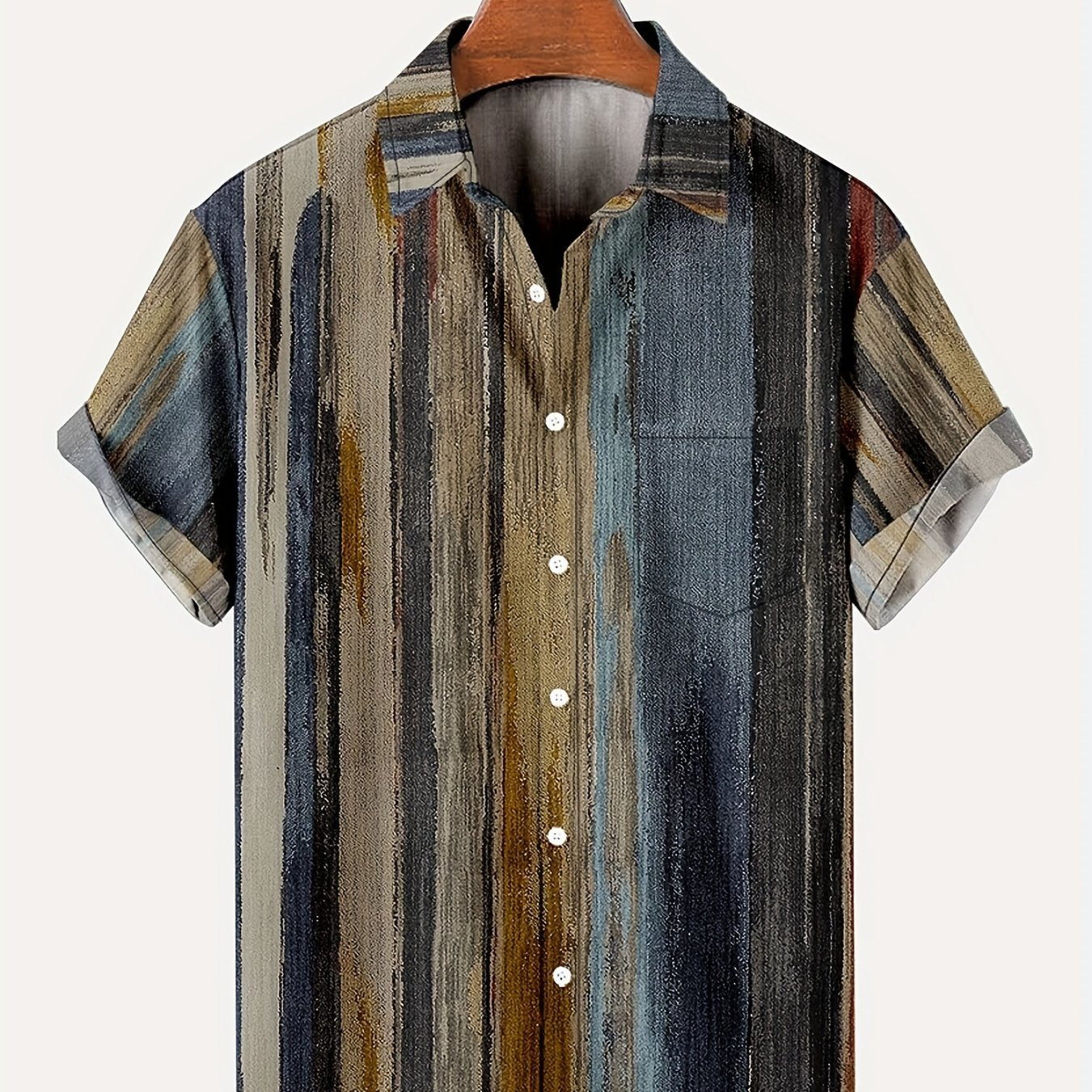 Vintage Style Stripe Print Men's Short Sleeve Shirt