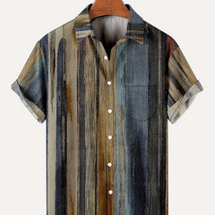Vintage Style Stripe Print Men's Short Sleeve Shirt
