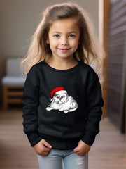 Christmas Dog Print Girls Pullover Sweatshirt Crew Neck Tops