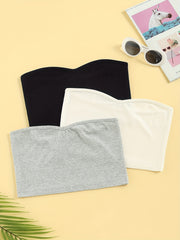 3pcs Solid Strapless Crop Tops Tube Top Women's Lingerie