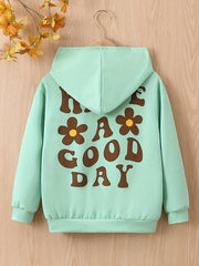 Girls Letter Print Hooded Sweatshirt Long Sleeve Pullover Hoodie
