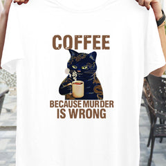 Coffee Cat Graphic Women's T-shirt Crew Neck Short Sleeves