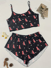Dinosaur & Star Print Crop Cami Top & Shorts Pajama Set