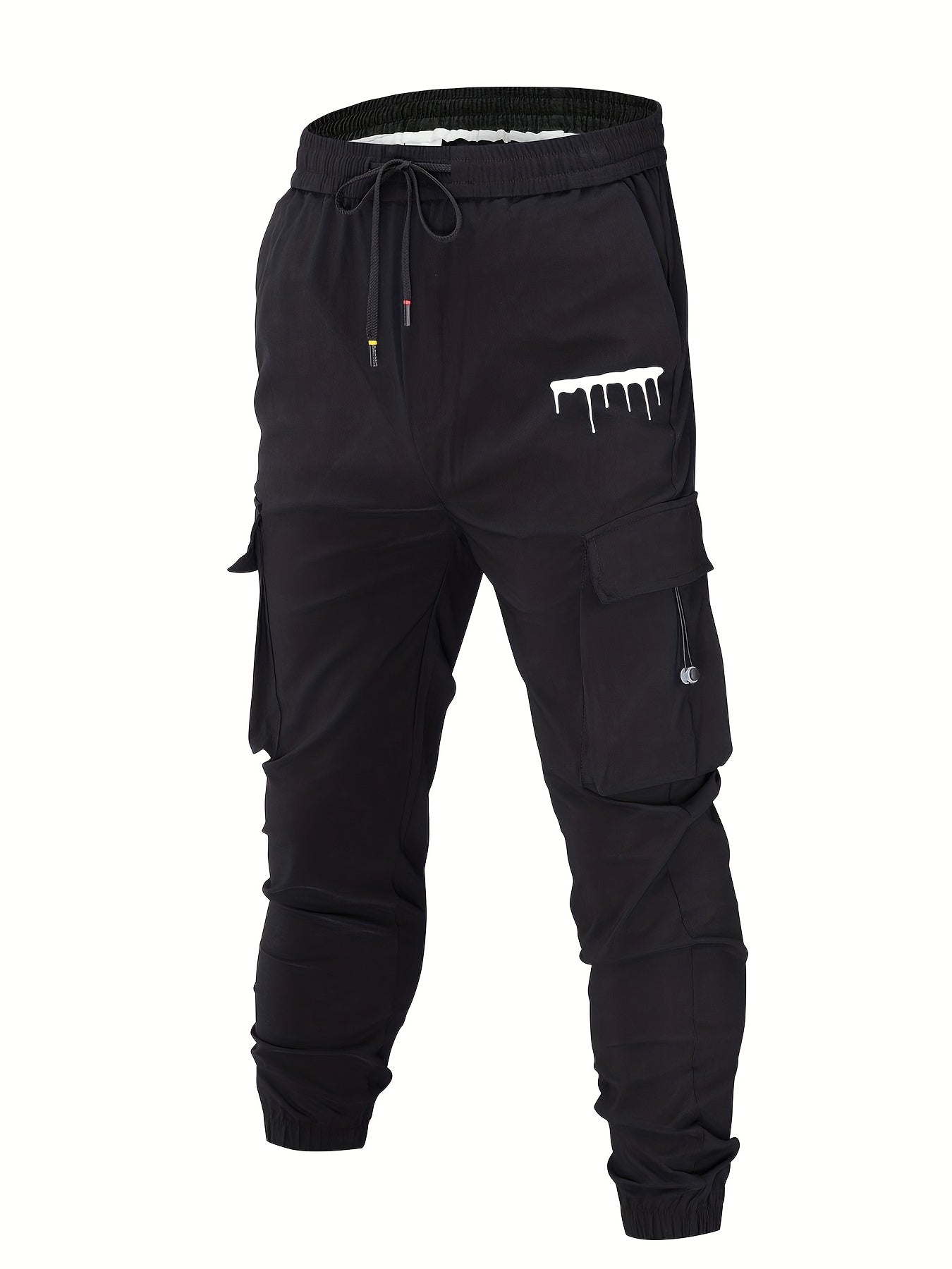 Classic Pocket Cargo Pants Men's Casual Loose Fit Drawstring Solid Cargo Pants
