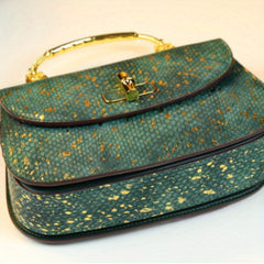 Modern Snake Pattern Handbag with Golden Tone Hardware