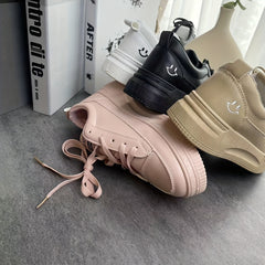 Women's Smile Face Lace Up Skate Shoes Non slip Platform Sneakers