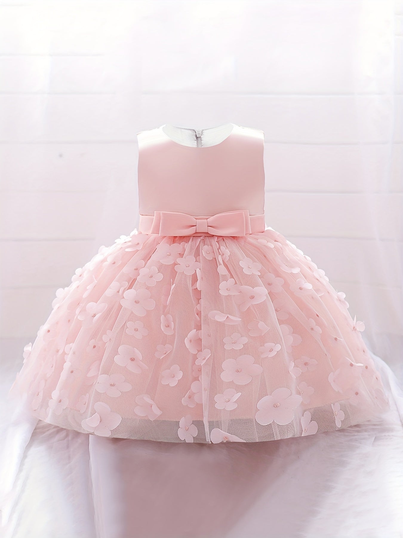 Floral Bow Belted Puffy Princess Dress