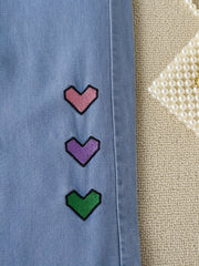 Girls Heart Embroidered Wide Leg Jeans for Spring Summer
