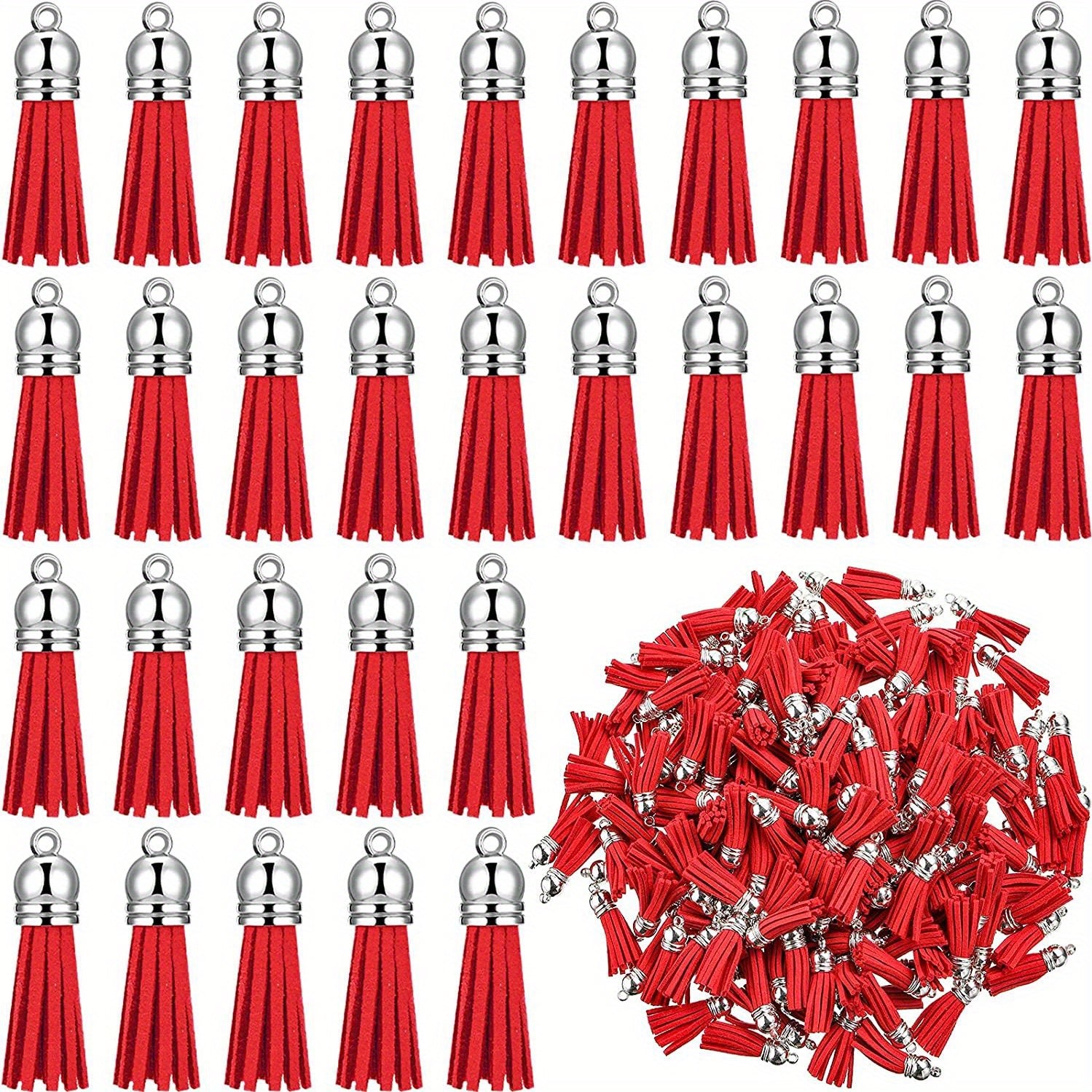 50pcs Leather Tassel Keychain Charms with Jump Rings for DIY Jewelry Making