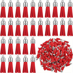 50pcs Leather Tassel Keychain Charms with Jump Rings for DIY Jewelry Making