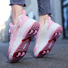 Girl's Roller Shoes With Rotating Buckle - Wheel Skate Sneakers