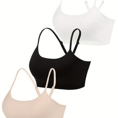 3pcs Solid Cami Tops Soft & Comfy Sports Crop Top Women's Lingerie