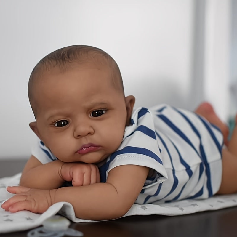 Dark Brown Skin Reborn Baby Doll Painted Hair 3D Skin