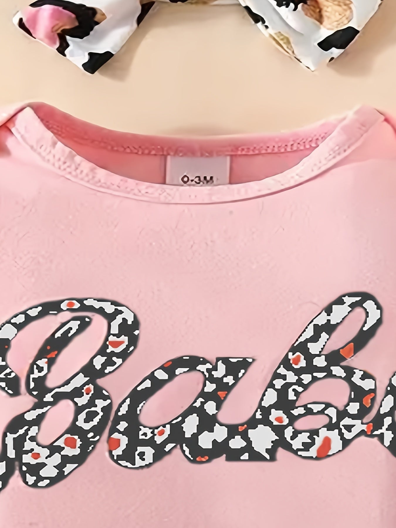3pcs Baby Girls Letter Print Onesie Romper & Leopard Print Pants Set