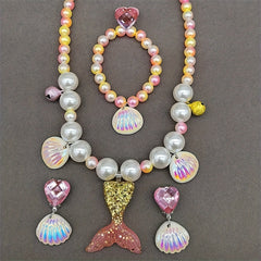 Mermaid Jewelry Set - Shell Beaded Necklace, Bracelet, Earrings, Rings