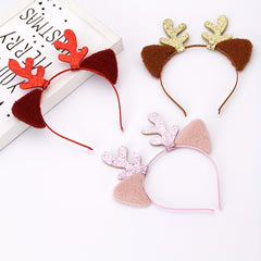 Women's Plush Ears Sequin Antlers Hair Hoop for Christmas Party