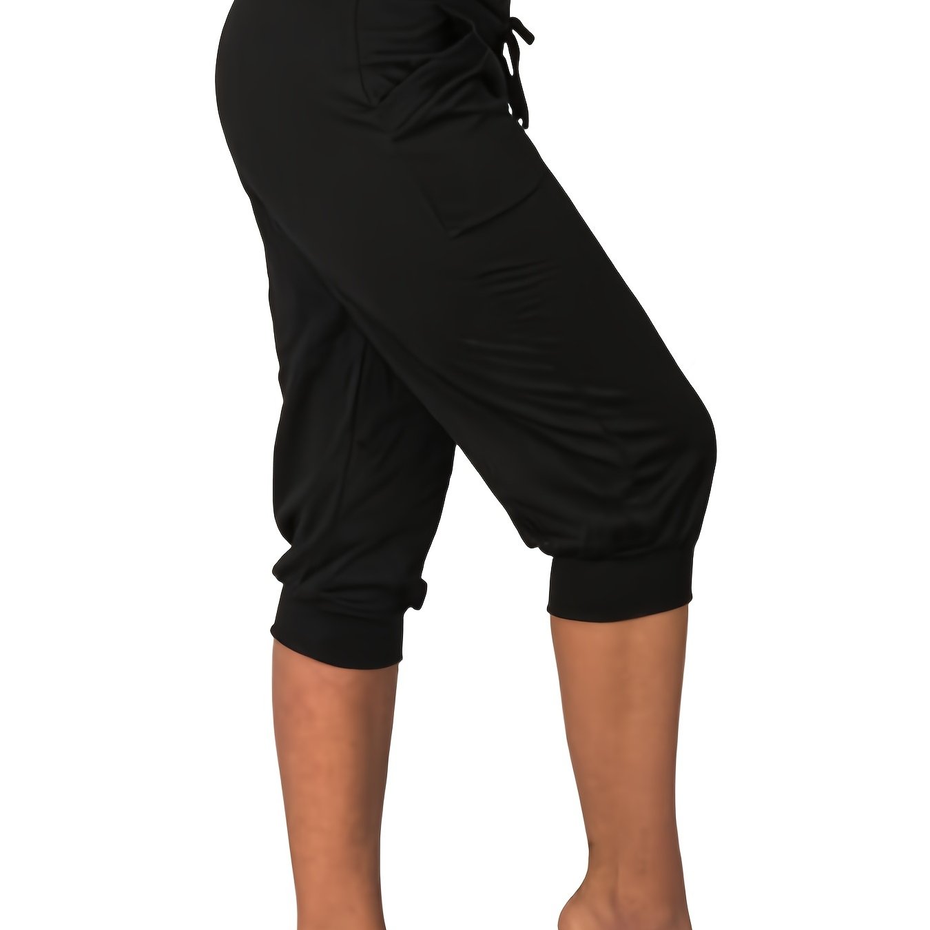 Drawstring Cropped Slim Pants Sports Stretchy Letter Print
