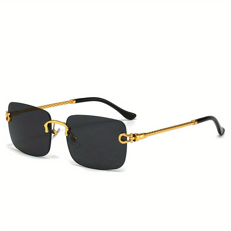 Men's Square Lens Rimless Sunglasses Vintage Eyewear