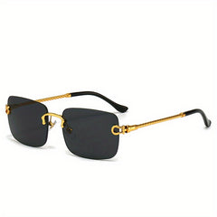 Men's Square Lens Rimless Sunglasses Vintage Eyewear