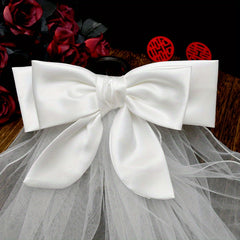 Tulle Bridal Veil Headpiece with Bow Wedding Hair Accessory