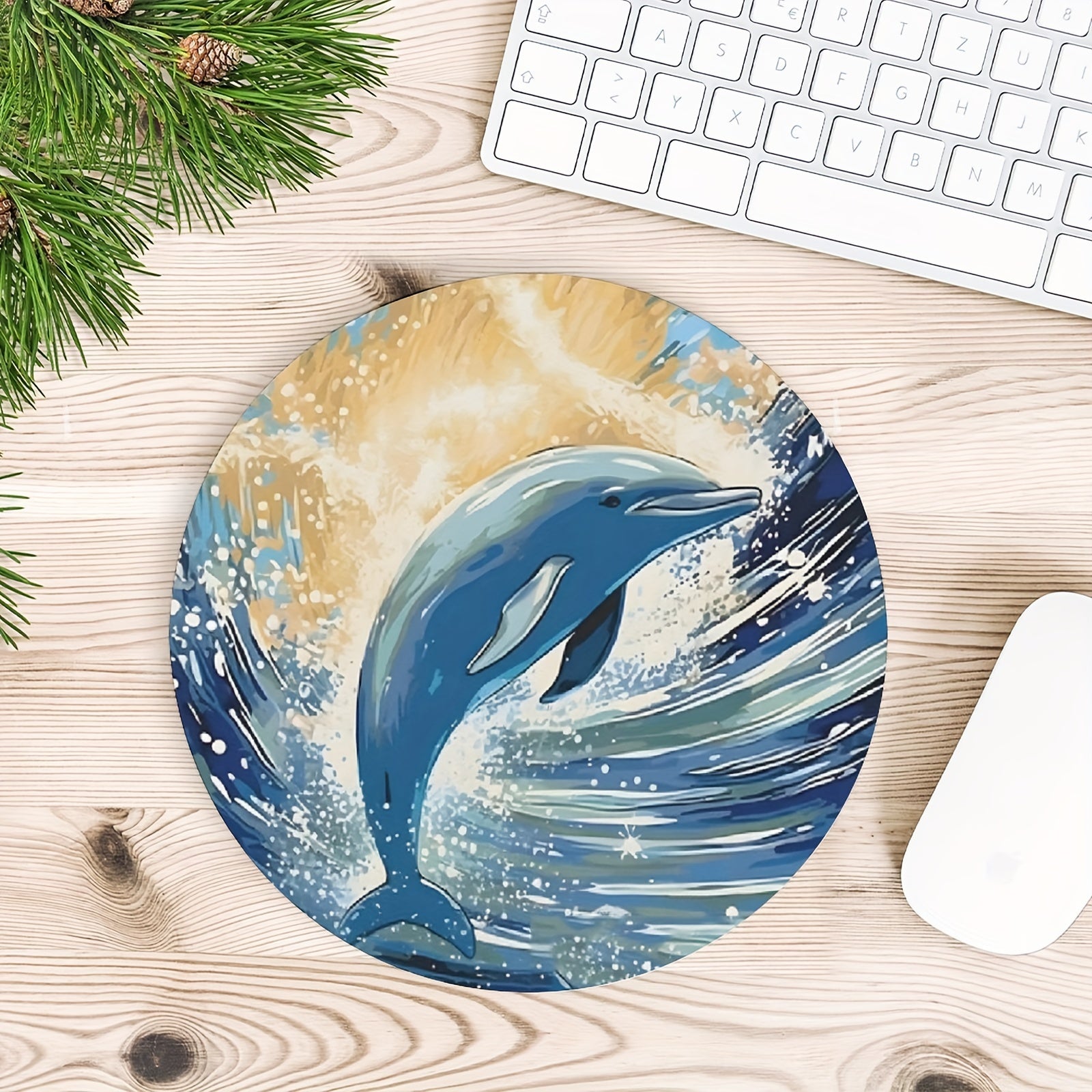 Cute Dolphin Gaming Mouse Pad for Girls - Non-Slip Round Mat