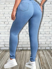 Plus Solid Button Fly High Rise Skinny Jeans