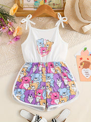 Toddler Girls Cartoon Bear Cami Rompers Jumpsuits for Beach Vacation
