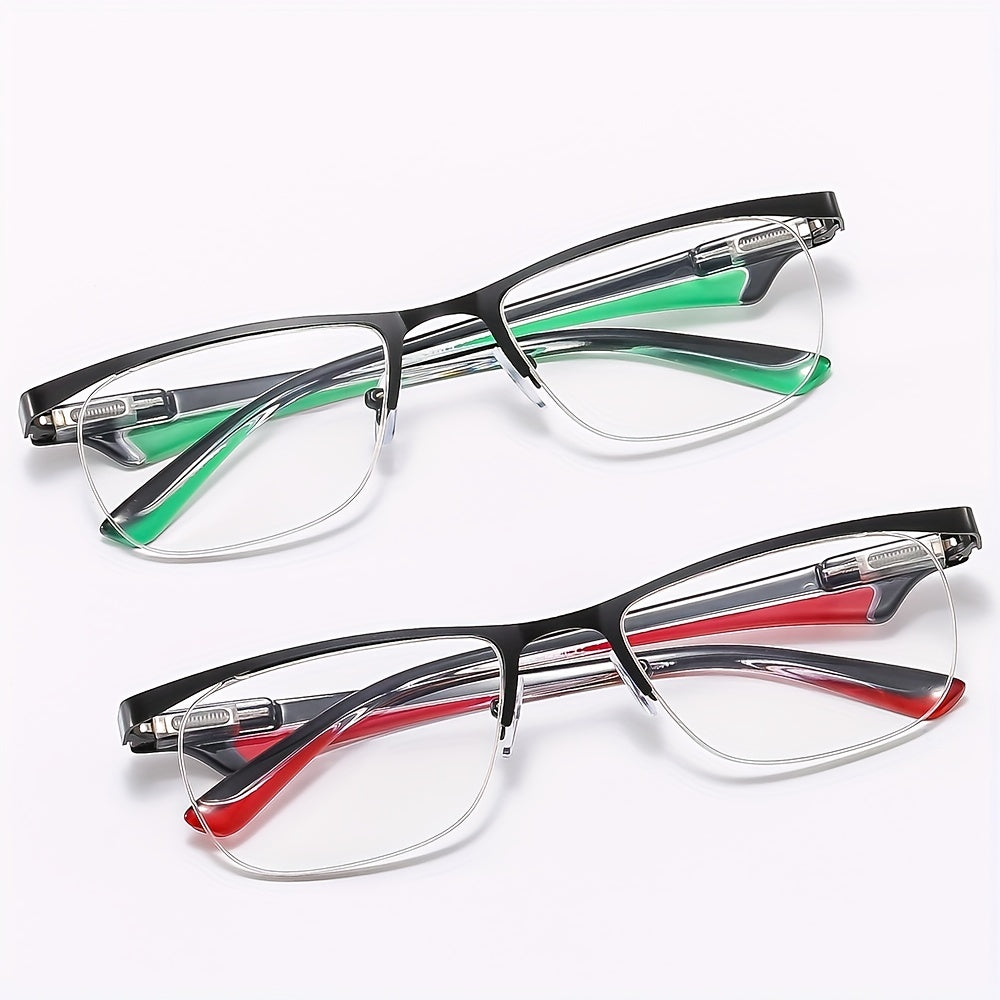 Men's Half Frame Metal Retro Glasses Anti Light Reading Glasses