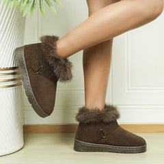 Women's Furry Ankle Snow Boots Fleece Liner Slip-On Winter Shoes