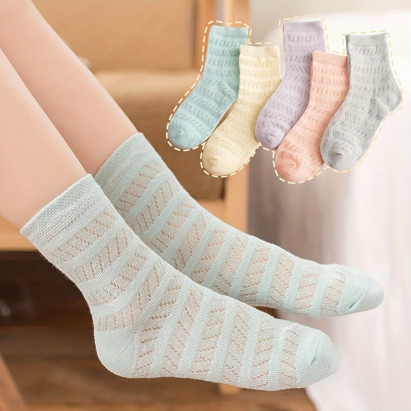2 9 Years Old Girls Kids Breathable Striped Crew Socks, 10 Pairs
