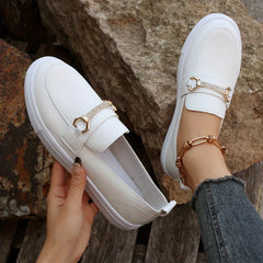 Women's Rhinestone Decor Flat Loafers Slip On Shoes Round Toe Walking Flats