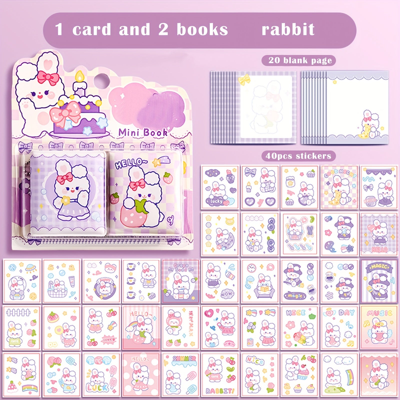 2pcs Mini Pendant Hand Account Book Blank Pages 40 Stickers