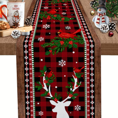 Red Checkered Christmas Table Runner Linen Winter Holiday Farmhouse Style Dining