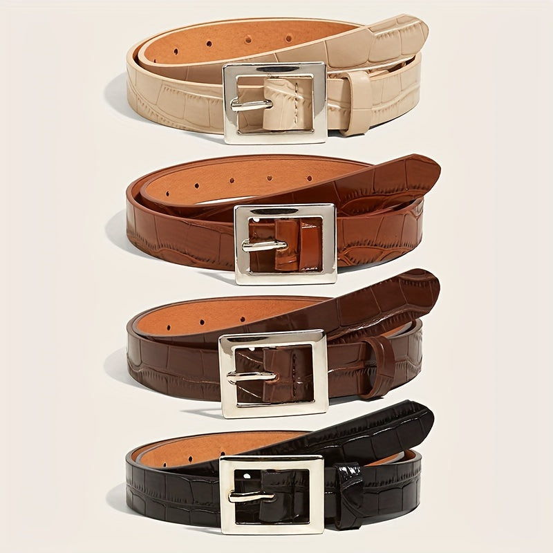 Stone Pattern PU Belt Square Pin Buckle Wide Belt for Women