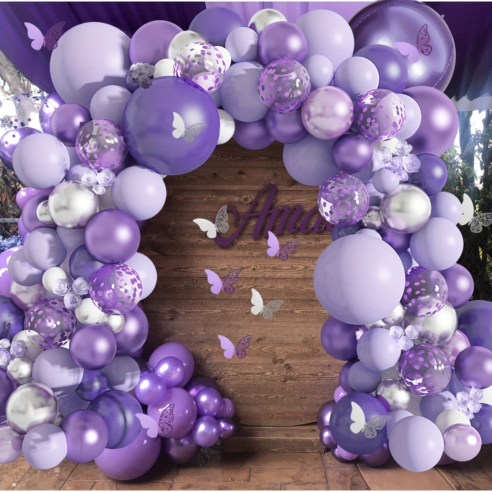 145pcs Baby Shower Decorations Purple Balloon Kit with Butterfly Sticker