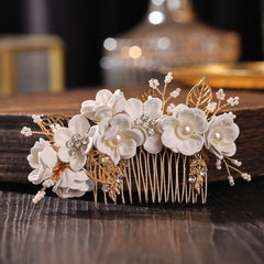 Bridal Hair Comb Pearl Crystal Flower Side Comb Pin
