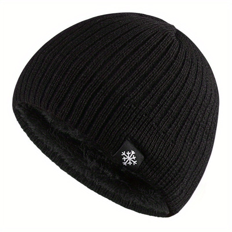 Snowflake Label Patch Knitted Beanie Unisex Warm Knit Hat