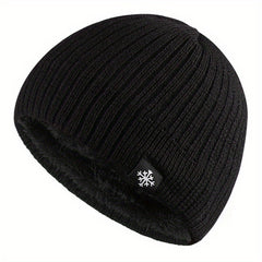Snowflake Label Patch Knitted Beanie Unisex Warm Knit Hat
