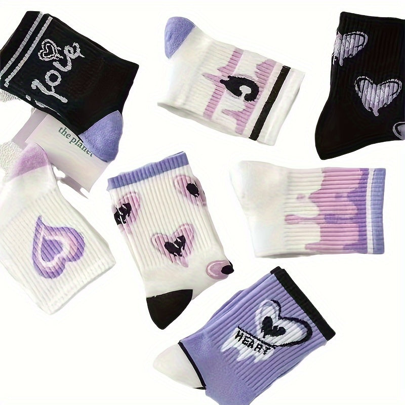 7 Heart Print Socks Women's Stockings & Hosiery