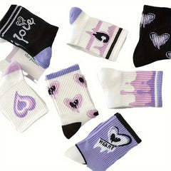 7 Heart Print Socks Women's Stockings & Hosiery