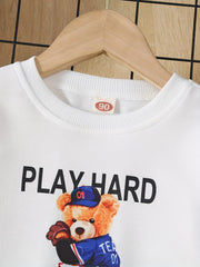 Boys Bear Print Sweatshirt & Pants Set for Spring/Autumn