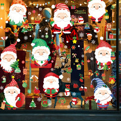 Watercolor Santa Claus Elk Christmas Window Stickers