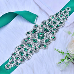 Green Rhinestone Bridal Sash Vintage Baroque Style Women's Dress Jewelry