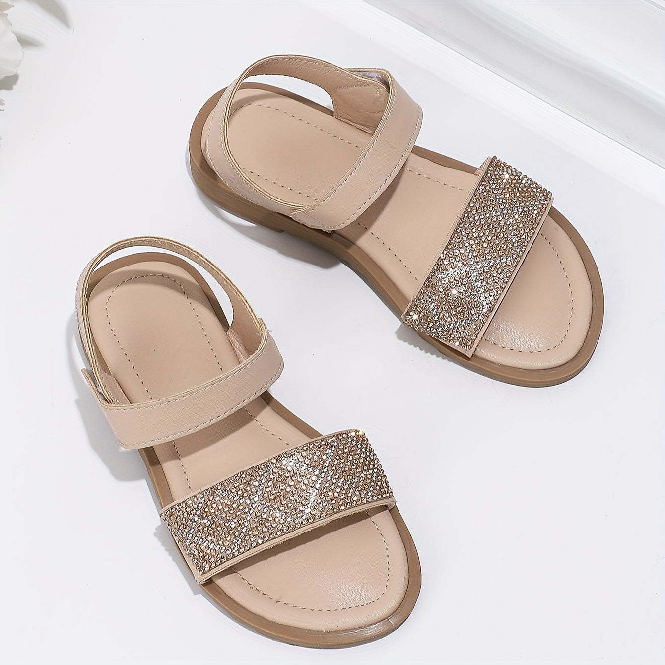 Girls Rhinestone Open Toe Sandals Outdoor Beach Summer Lightweight Shoes