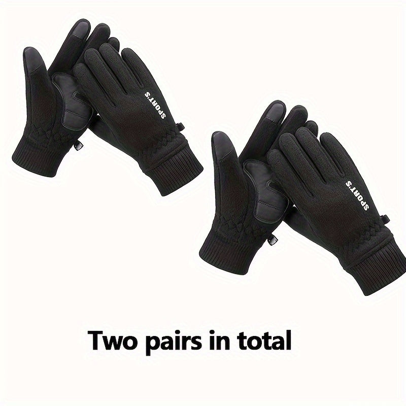 2 Pairs Winter Cycling Gloves Touch Screen Warm Anti Slip Windproof Gloves