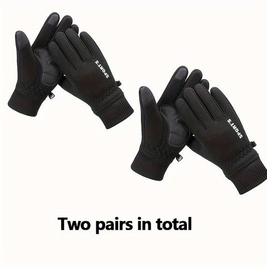2 Pairs Winter Cycling Gloves Touch Screen Warm Anti Slip Windproof Gloves