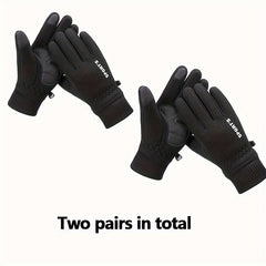 2 Pairs Winter Cycling Gloves Touch Screen Warm Anti Slip Windproof Gloves