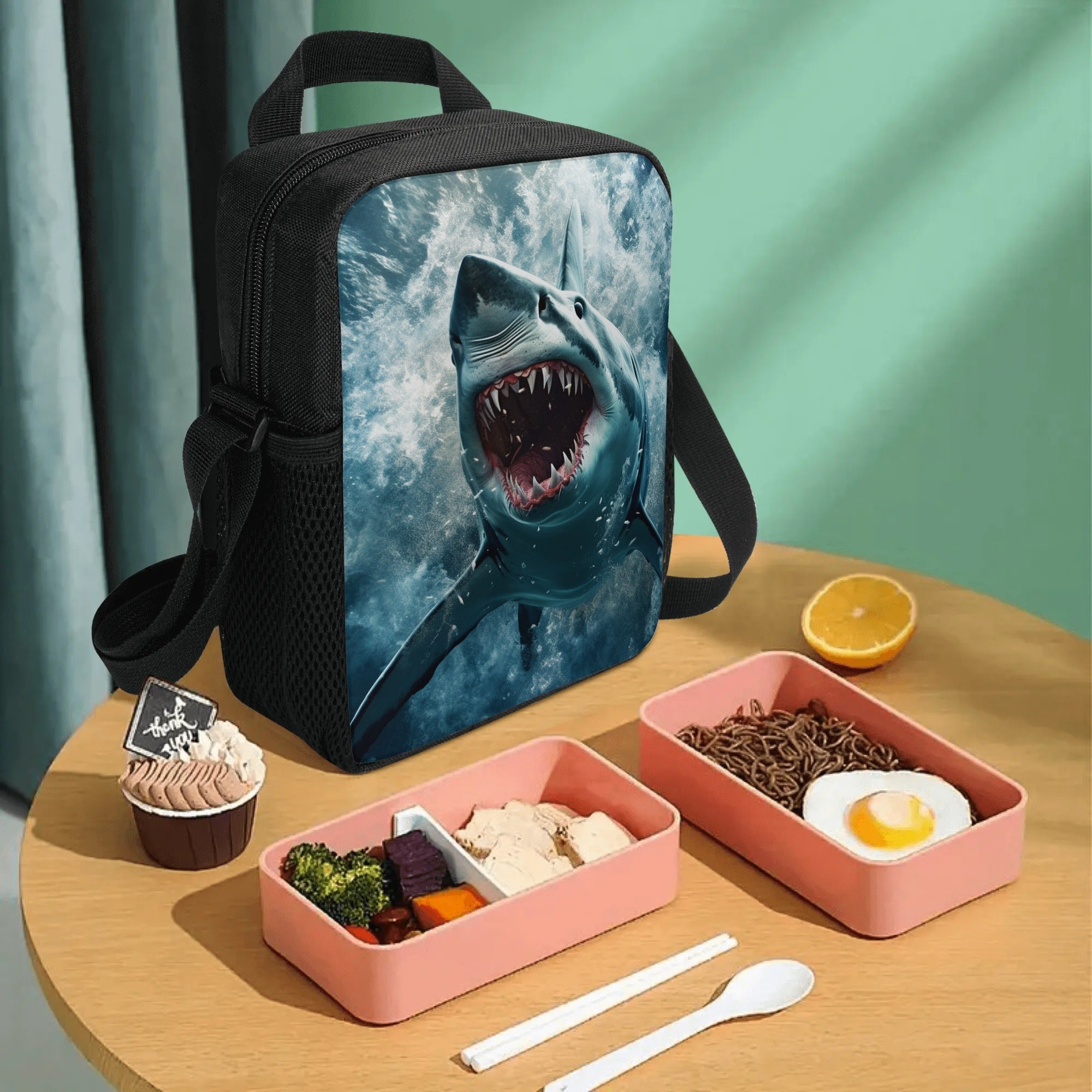 Shark Insulated Lunch Bag Adjustable Strap Thermal Tote for Work Travel