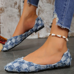 Women's Checkered Denim Ballet Flats Slip On Shoes
