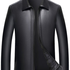 Men's Leather Jackets V neck Business Zipper Pockets
